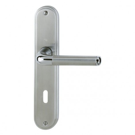 HOPPE Cortina Langschild-Garnitur - F49/F69 Messing verchromt / Edelstahl matt - Ovalbart