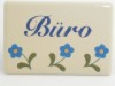 Münder-Email Türschild mit Blümchendekor - Büro