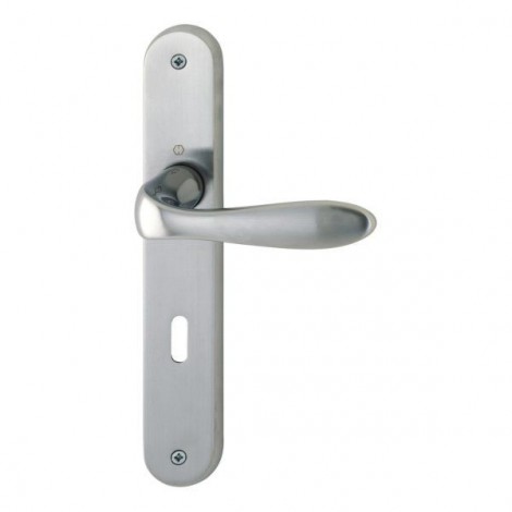 HOPPE Genova Langschild-Garnitur - F45-R satiniert verchromt/verchromt mit Resista - Ovalbart