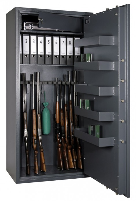 FORMAT Waffenschrank Cervo V im geöffnetem Zustand in RAL 7024 (Graphitgrau)