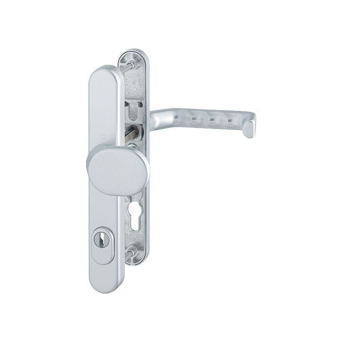 HOPPE Liverpool Profiltür-Schutzbeschlag mit Zylinder-Abdeckung - gekröpfter Knopf - F1-2 Aluminium Natur matt