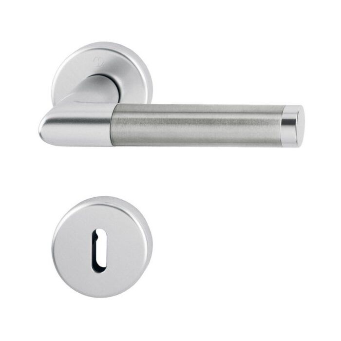 HOPPE Amsterdam Rosetten-Garnitur - F1/F69 Aluminium Natur/Edelstahl matt - Ovalbart