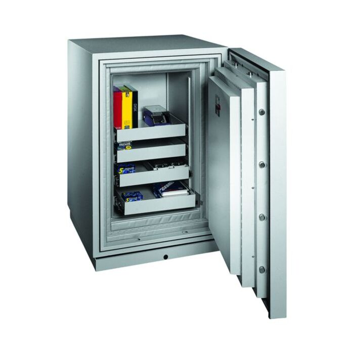 FORMAT Datensicherungstresor Fire Star PLUS 3 im geöffnetem Zustand in RAL 7035 (Lichtgrau)