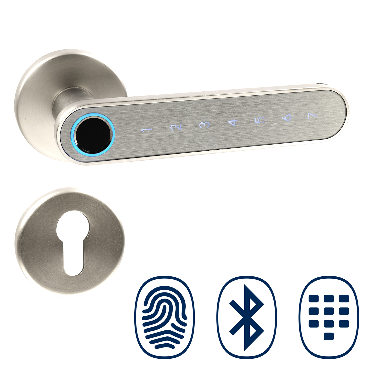 ► FELGNER digitaler Türbeschlag Smart Handle - Silberfarben Fingerabdruck, Smartphone oder Pin Code