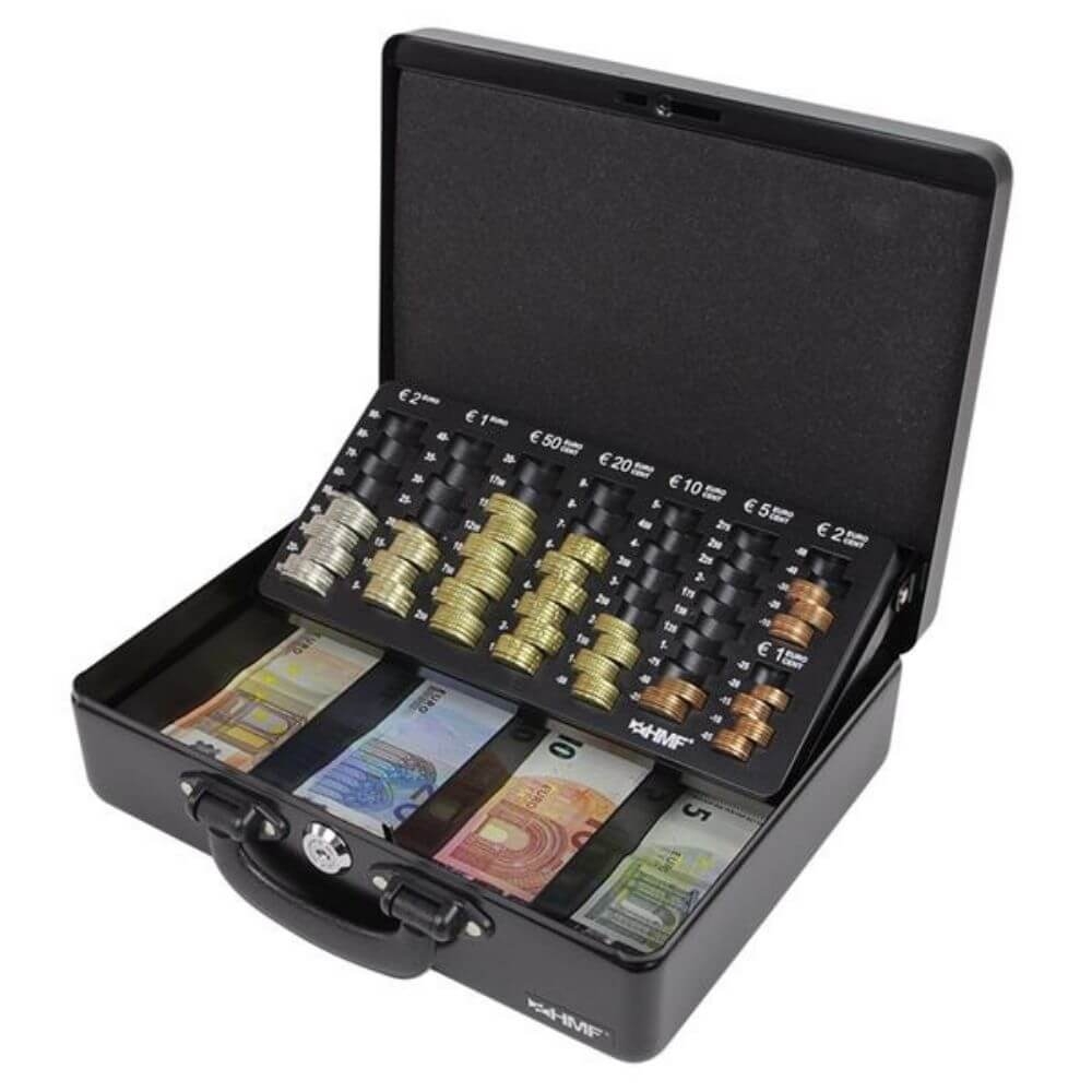 ► HMF Premium Line Geldkassette 10026 in schwarz mit Münzbrett und Geldscheinfächern